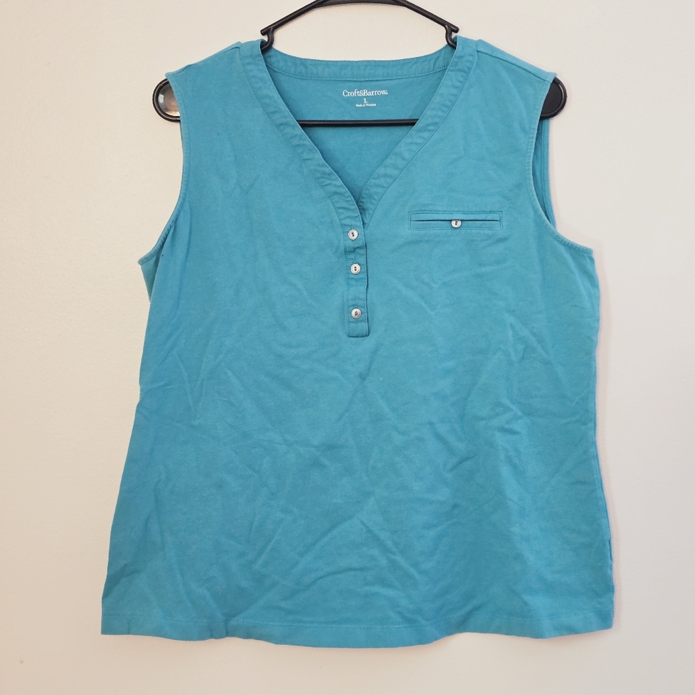 Croft & Barrow Women's Large Teal Blue Sleeveless Top
